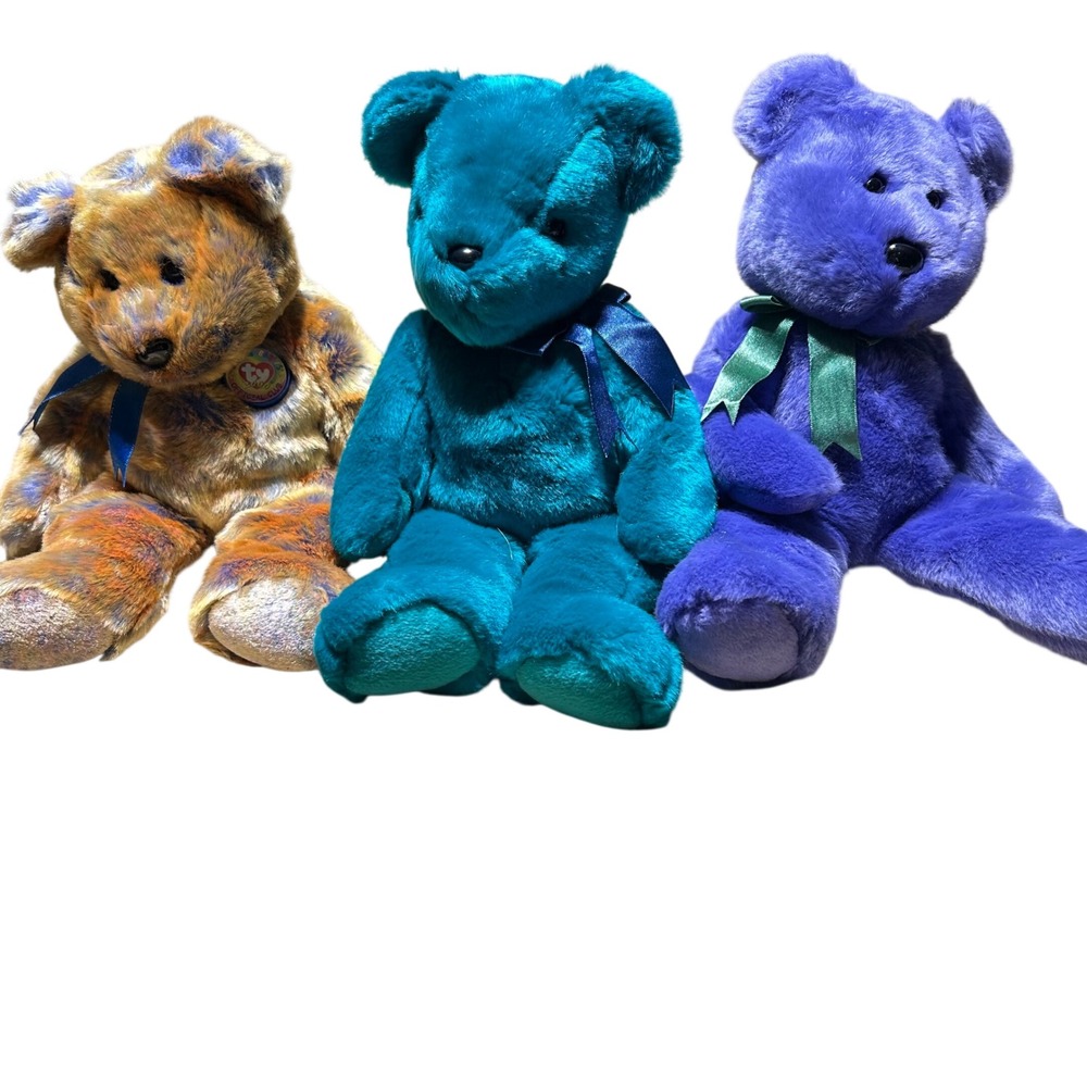 Vintage 2000 Ty Beanie Buddies Plush Bear Lot of 3 Purple Teal Orange Y2K Toy